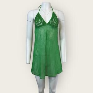 EUC | Free People Beach | Crocheted Fish Net Halter CoverUp  | Green | Medium